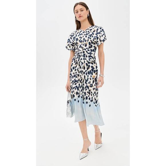 ALC Rem Printed Twist Midi-Dress in Blue Multi 12 - Picture 2 of 5